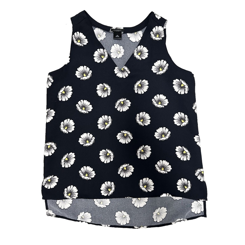 Ann Taylor Factory Black Sleeveless Tank Top White and Yellow Flowers XS